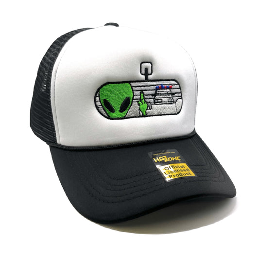 Alien v Police Mesh Trucker Snapback (White/Black)