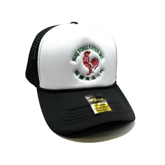 Rooster Hot Sauce Mesh Trucker Snapback (White/Black)