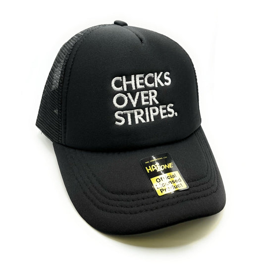 Checks Over Stripes Mesh Trucker Snapback (Black)