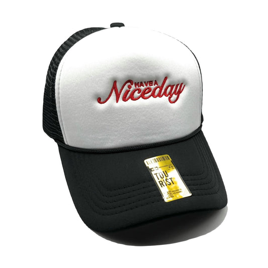 Have a Nice Day Mesh Trucker Snapback (White/Black)