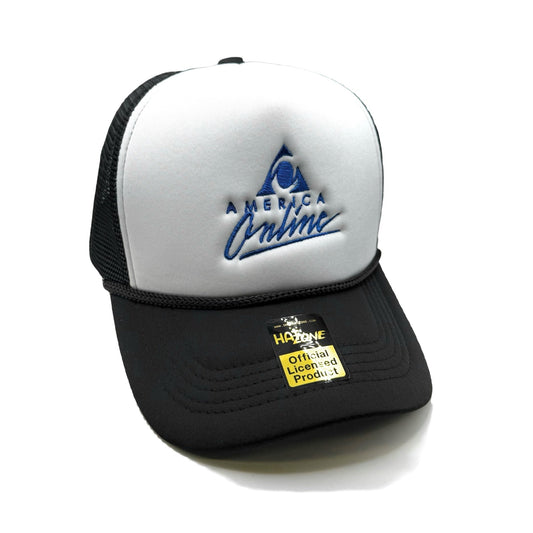 Retro AOL Mesh Trucker Snapback (White/Black)