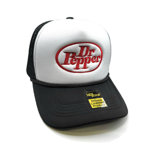 Retro Dr Pepper Mesh Trucker Snapback (White/Black)