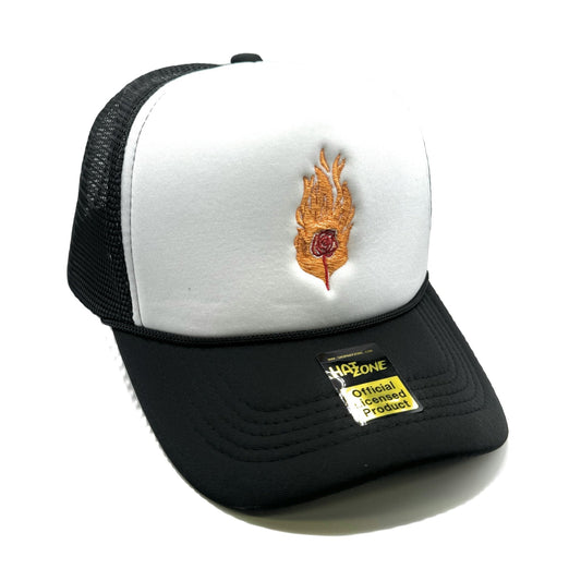 Rose Flame Fire Mesh Trucker Snapback (White/Black)
