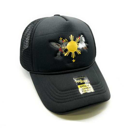 Sun and Stars Roosters Mesh Trucker Snapback (Black)