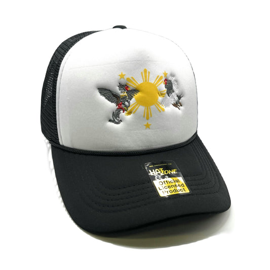 Sun and Stars Roosters Mesh Trucker Snapback (White/Black)
