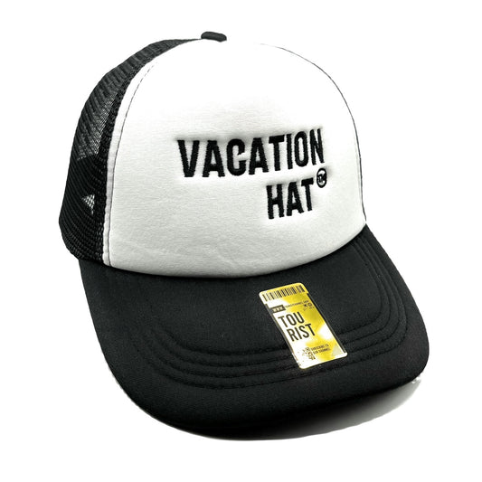 Vacation Hat Mesh Trucker Snapback (White/Black)